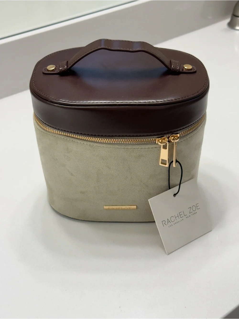 Rachel Zoe Sage Suede and Dark Brown Faux Leather Vanity Case  NWT